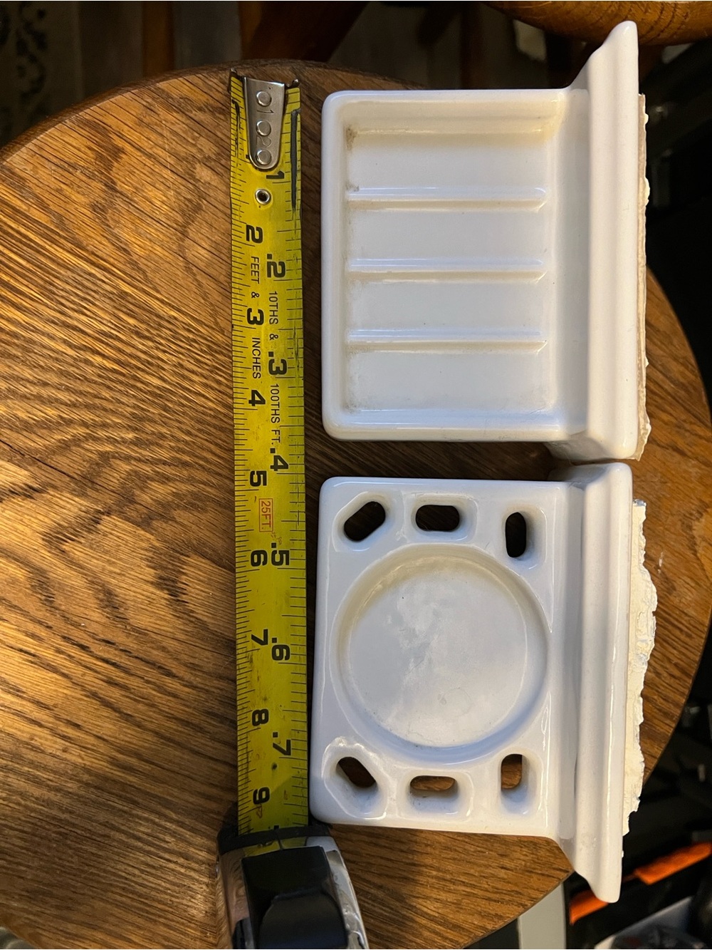 White Ceramic Retro Bath- Toilet paper, towel rod, toothbrush, and soap holder.